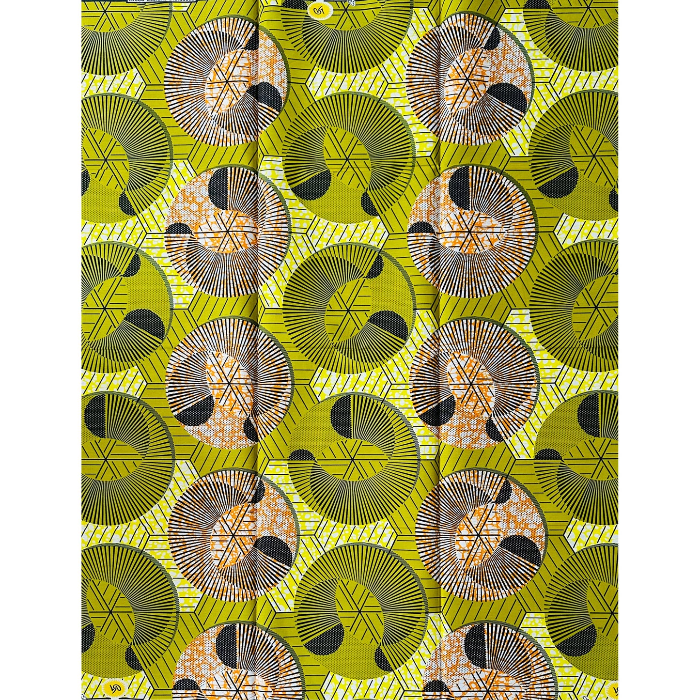 African Print Fabric/ Ankara - Green, Brown 'Rhythm + Motion,’ 1 YARD