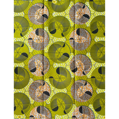 African Print Fabric/ Ankara - Green, Brown 'Rhythm + Motion,’ 1 YARD