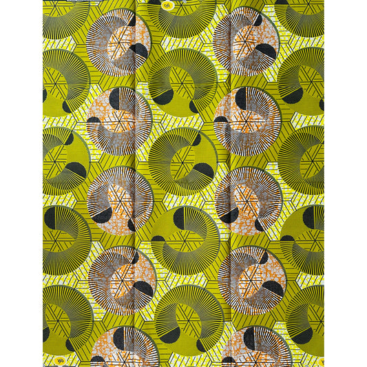 African Print Fabric/ Ankara - Green, Brown 'Rhythm + Motion,’ 1 YARD