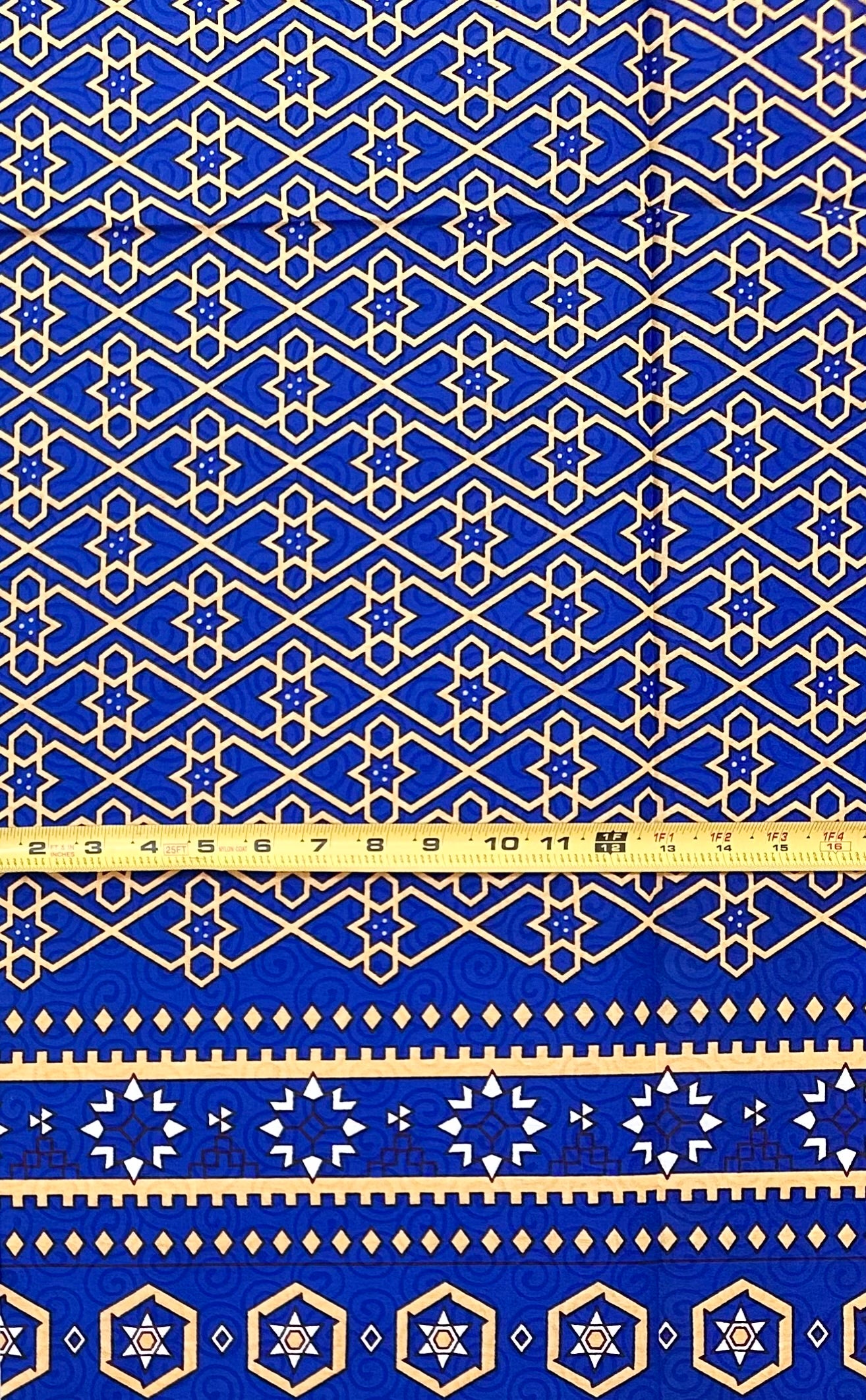 African Print Fabric/ Ankara - Blue, Beige 'The Foundation President', 1 YARD