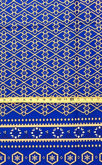 African Print Fabric/ Ankara - Blue, Beige 'The Foundation President', 1 YARD