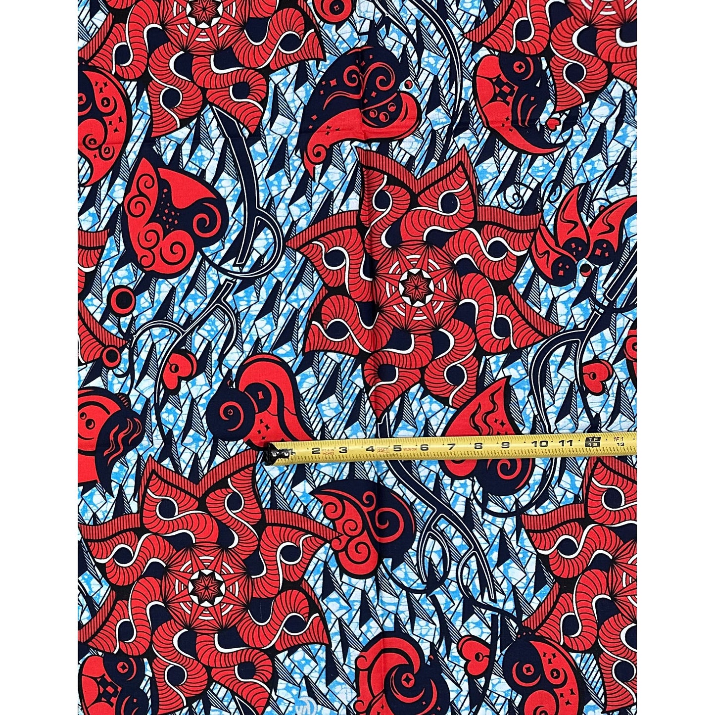 African Print Fabric/ Ankara - Blue, Red ‘Love Remembers', 1 YARD