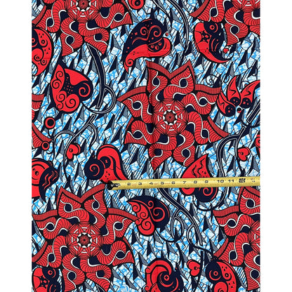 African Print Fabric/ Ankara - Blue, Red ‘Love Remembers', 1 YARD