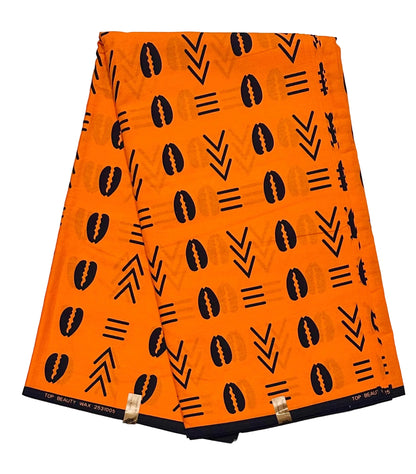 African Print Fabric/ Ankara - Orange, Black 'Ancestral Ties', Per Yard or Wholesale