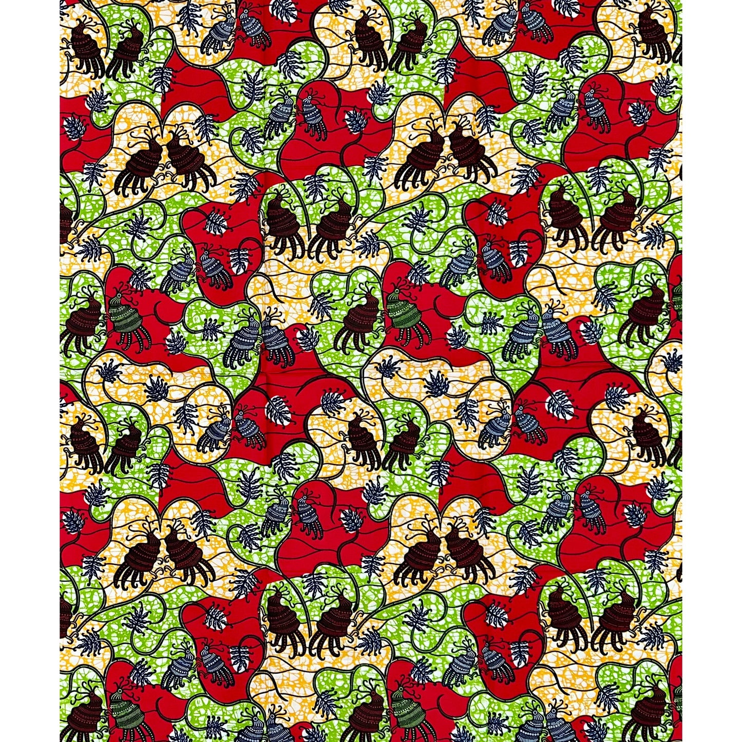 African Print Fabric/ Ankara - Red, Green, Orange 'Roots in Motion' Design