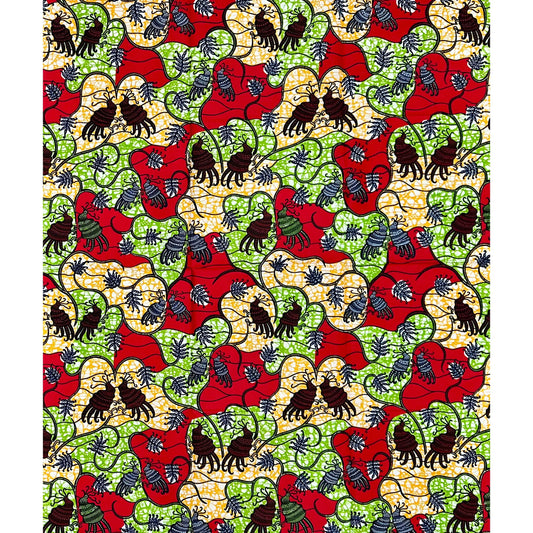 African Print Fabric/ Ankara - Red, Green, Orange 'Roots in Motion' Design