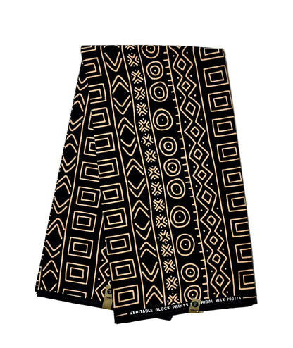 African Print Fabric/ Ankara - Black, Brown "Lineage Code", YARD or WHOLESALE