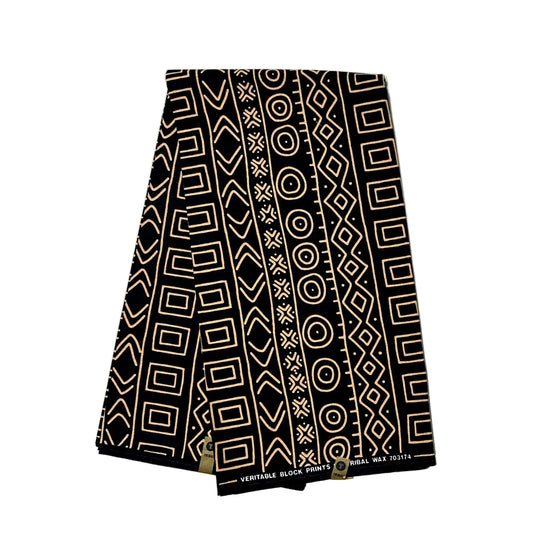 African Print Fabric/ Ankara - Black, Brown "Lineage Code", YARD or WHOLESALE