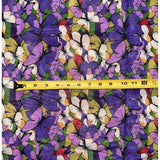 African Print, Chiffon Fabric - Purple, Green, Red "Love Is Like A Butterfly", ~2 Yards