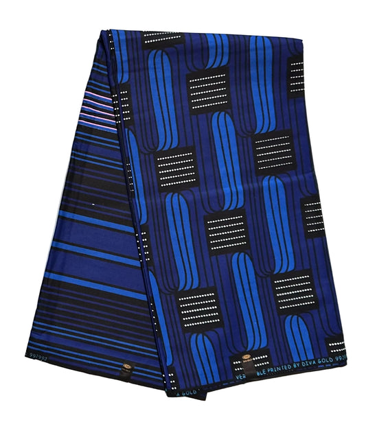 African Print Fabric/ Ankara - Blue, Black, Pink 'Dabara' Design, YARD or WHOLESALE