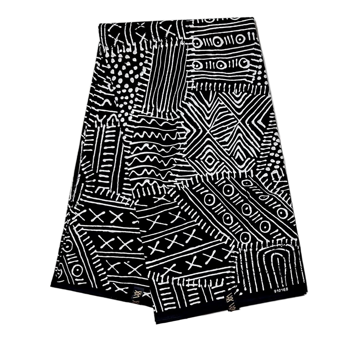 African Print Fabric/ Ankara - Black, White 'Mudcloth Notes', YARD or WHOLESALE
