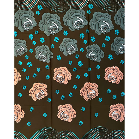 African Print Fabric/ Ankara - Brown, Gray, Teal, Pink "Zuwa Roses", 1 Yard