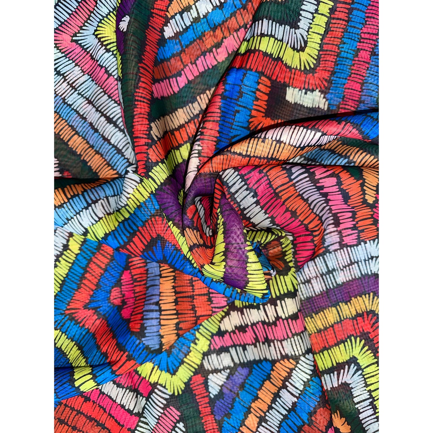 African Print, Chiffon Fabric - Rainbow "Kissi", ~2 Yards