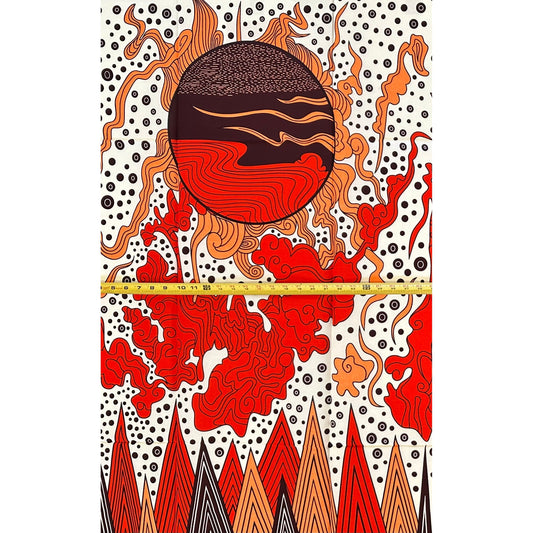 African Print Fabric/ Ankara Red, Orange, Brown, Cream ‘Eclipse Over Nsukka' Design, 1 YARD