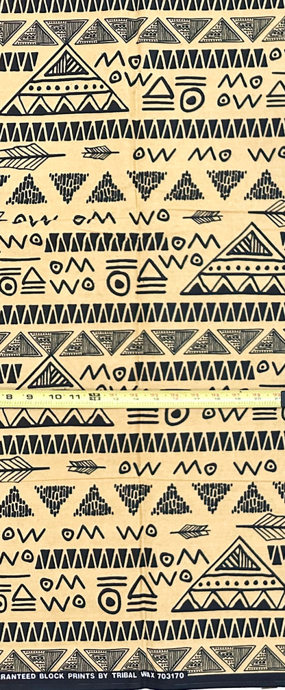 African Print Fabric/ Ankara - Beige, Black "Ankh & Ink", YARD or WHOLESALE