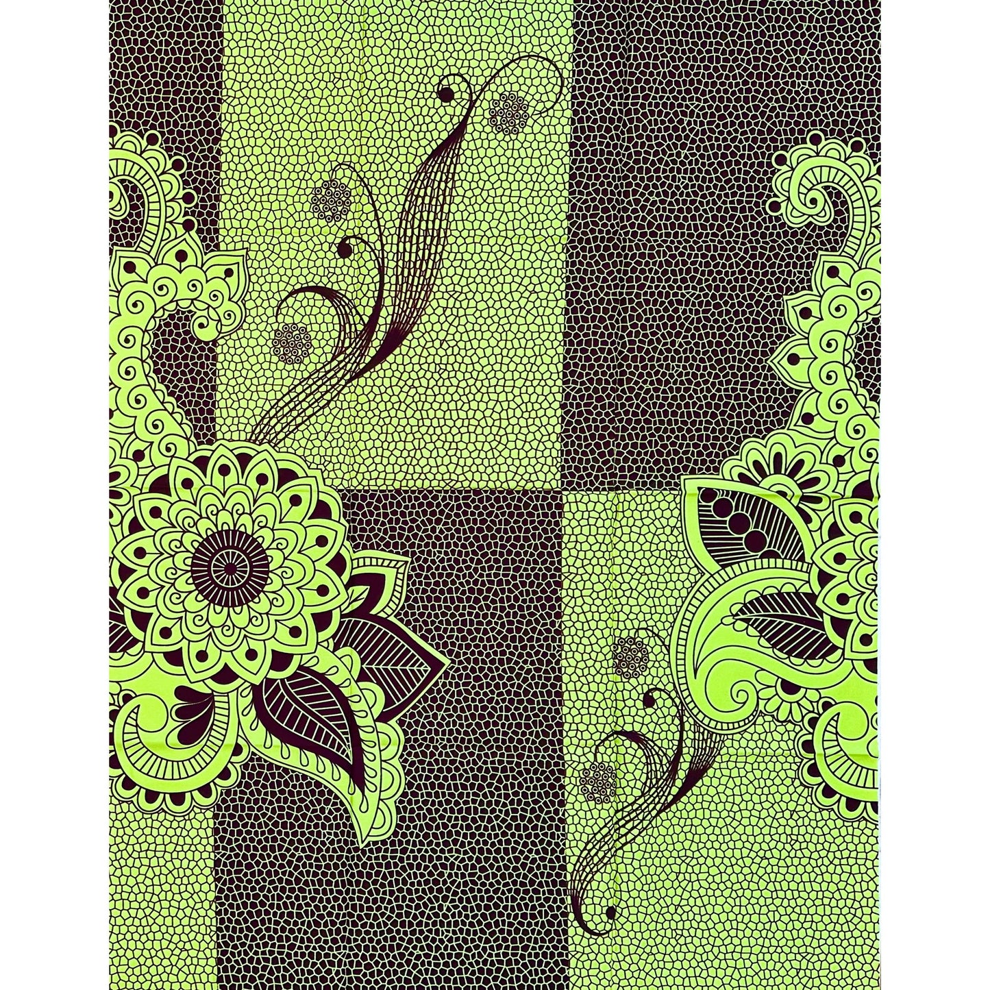 African Print Fabric/ Ankara - Green, Brown 'Play The Long Game,' 1 YARD