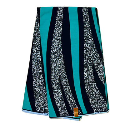 African Print Fabric/ Ankara - Teal, Black "Current Theory", Yard or Wholesale