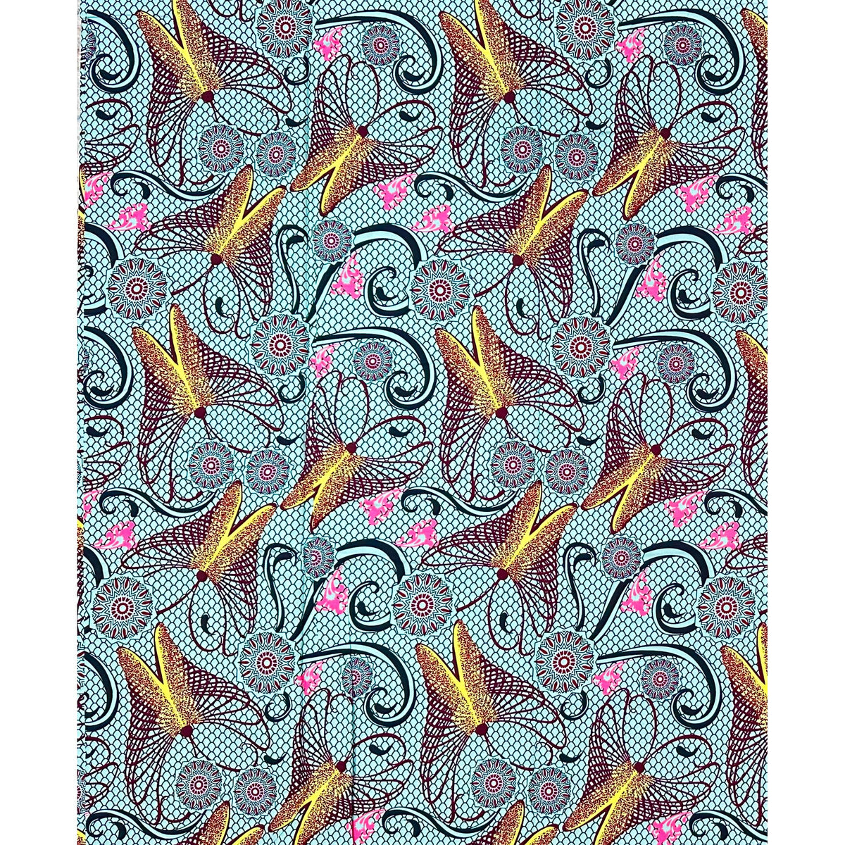 African Print Fabric/ Ankara - Green, Yellow, Pink 'Yewa’s Whisper' Design, YARD or WHOLESALE