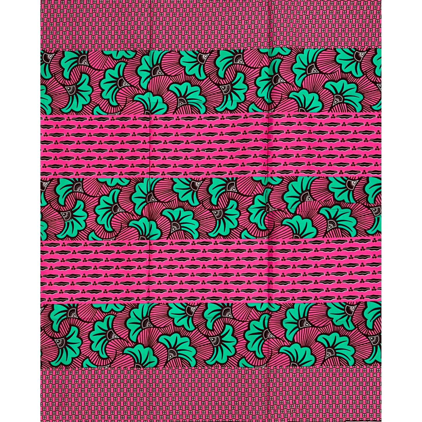 African Print Fabric/ Ankara - Green, Pink, Brown 'Jubilee Remix' Design