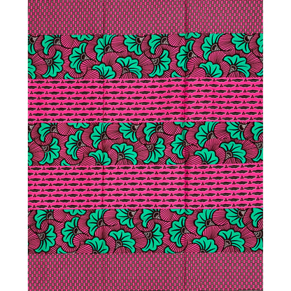 African Print Fabric/ Ankara - Green, Pink, Brown 'Jubilee Remix' Design