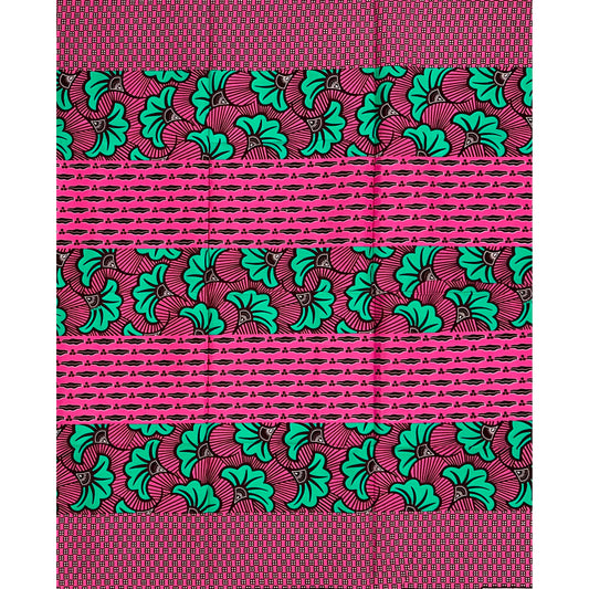 African Print Fabric/ Ankara - Green, Pink, Brown 'Jubilee Remix' Design