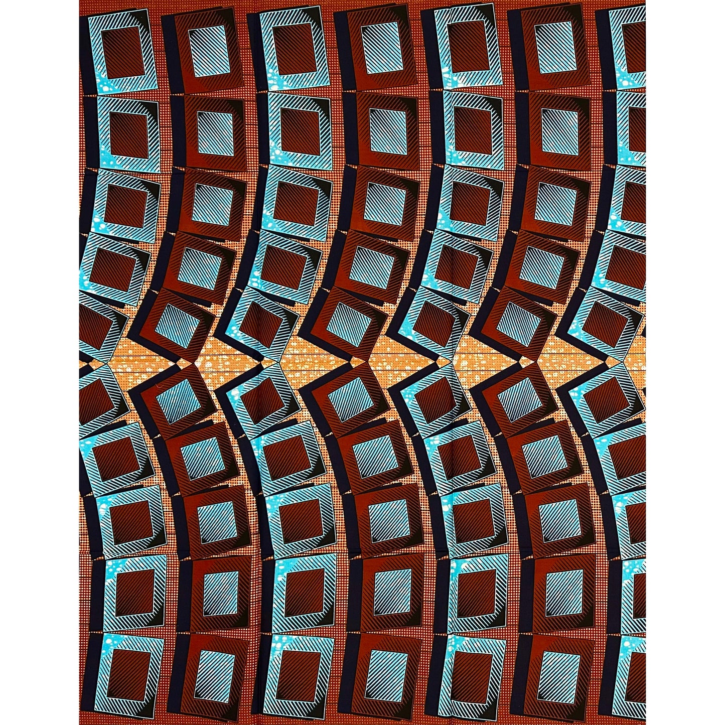 African Print Fabric/ Ankara - Blue, Brown ‘Heritage Block', ~1 YARD
