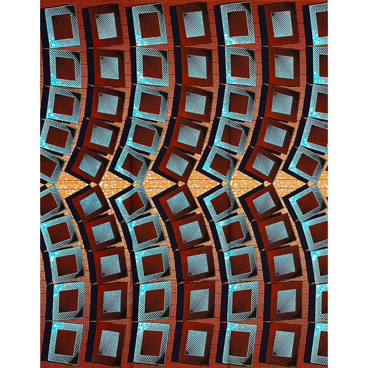 African Print Fabric/ Ankara - Blue, Brown ‘Heritage Block', ~1 YARD