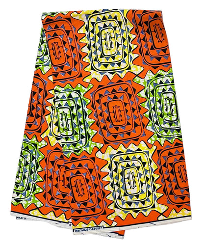 African Print Fabric/ Ankara - Orange, Yellow, Green 'Gold of Timbuktu', YARD or WHOLESALE