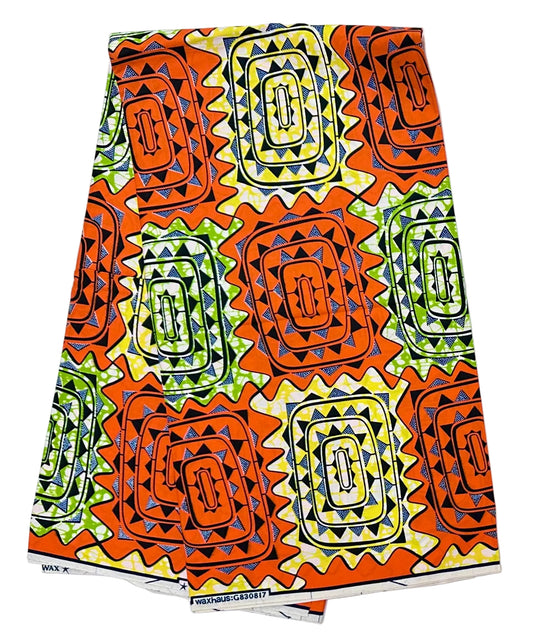 African Print Fabric/ Ankara - Orange, Yellow, Green 'Gold of Timbuktu', YARD or WHOLESALE