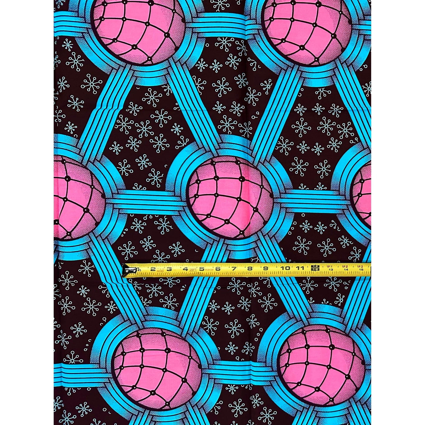 African Print Fabric/ Ankara - Blue, Pink, Brown ‘Cosmic Adinkra' Design, 1 YARD