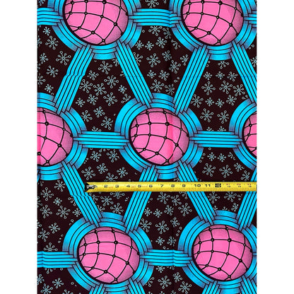 African Print Fabric/ Ankara - Blue, Pink, Brown ‘Cosmic Adinkra' Design, 1 YARD