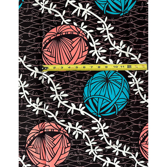African Print Fabric/Ankara - Dark Brown, Pink, Teal "Nkata Orbs" Design **Slightly Flawed**