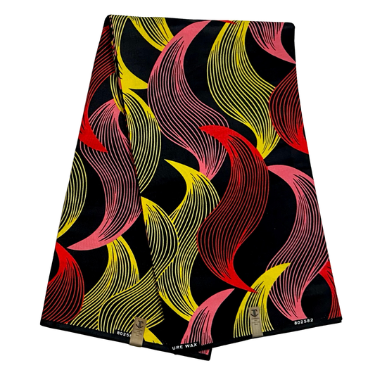 African Print Fabric/ Ankara - Black, Red, Pink, Yellow 'Komole Vibes' Design, YARD or WHOLESALE