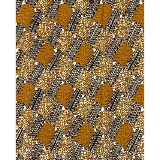 African Print Fabric/Ankara - Brown, Yellow "Abundance" Design, Per Yard