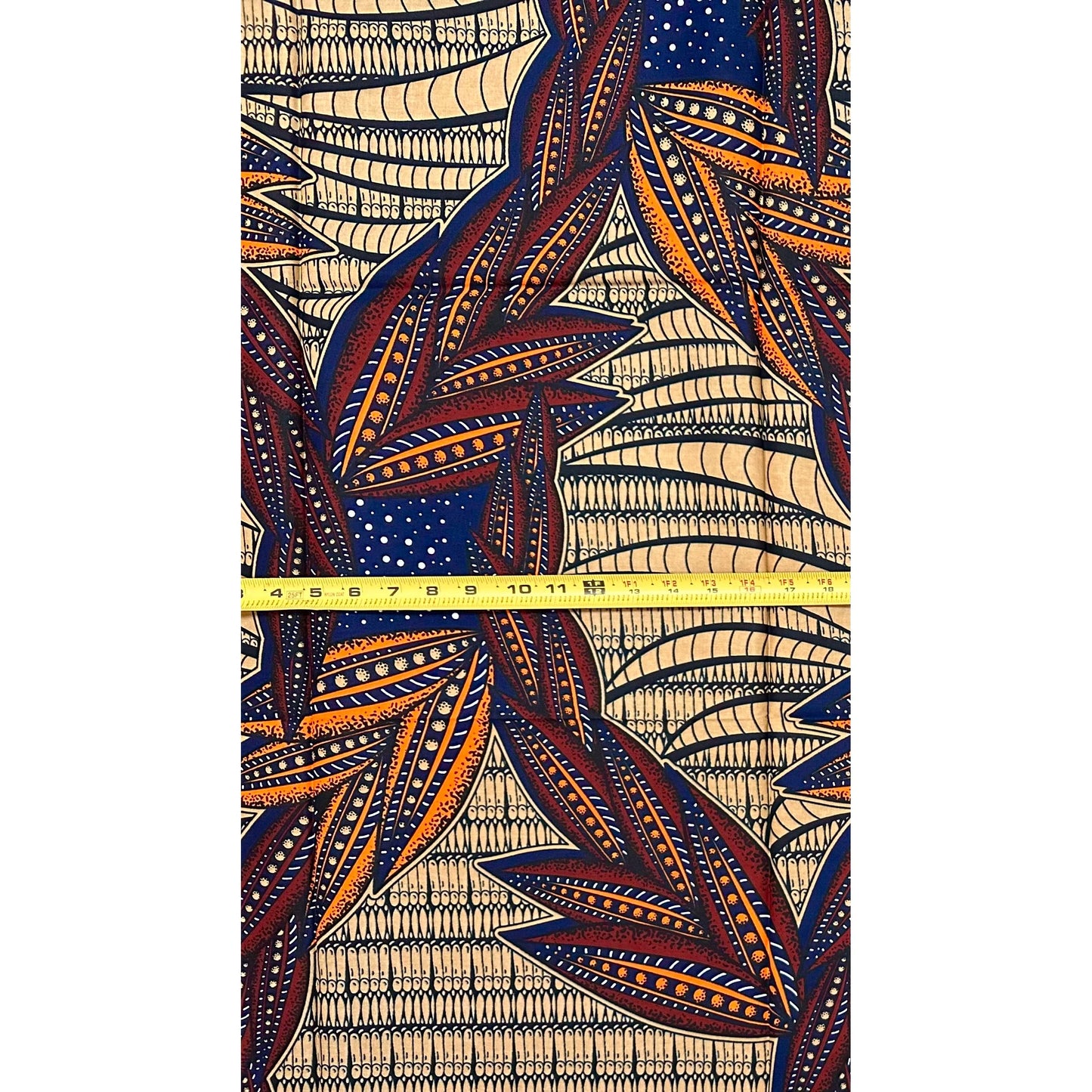 African Print Fabric/ Ankara - Orange, Brown, Navy "Baobab Testament", 1 YARD
