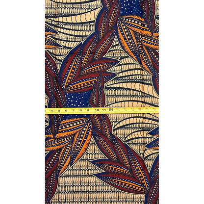 African Print Fabric/ Ankara - Orange, Brown, Navy "Baobab Testament", 1 YARD