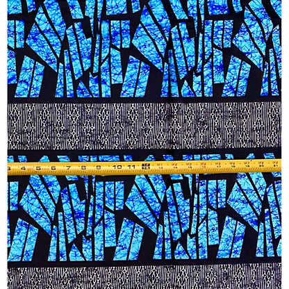 African Print Fabric/ Ankara - Blue, Black 'Eku Prism', Per Yard or Wholesale