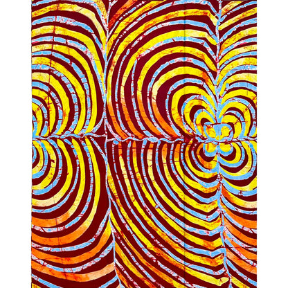 African Print Fabric/ Ankara - Orange, Yellow, Blue, Brown 'Shoki Spin' Design, YARD or WHOLESALE