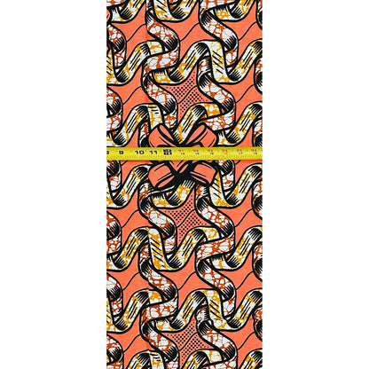 African Print Fabric/ Ankara - Coral, Brown "The Present Is A Gift", 1 YARD
