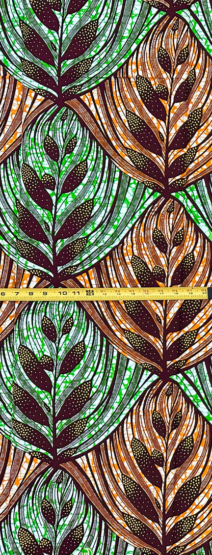 African Print Fabric/ Ankara - Orange, Green, Brown 'The Good Soil' Design