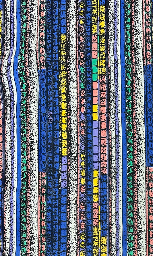 African Print Fabric/ Ankara - Blue, Yellow, Pink, Green, Black 'Different, But Dey Work' Design, YARD or WHOLESALE