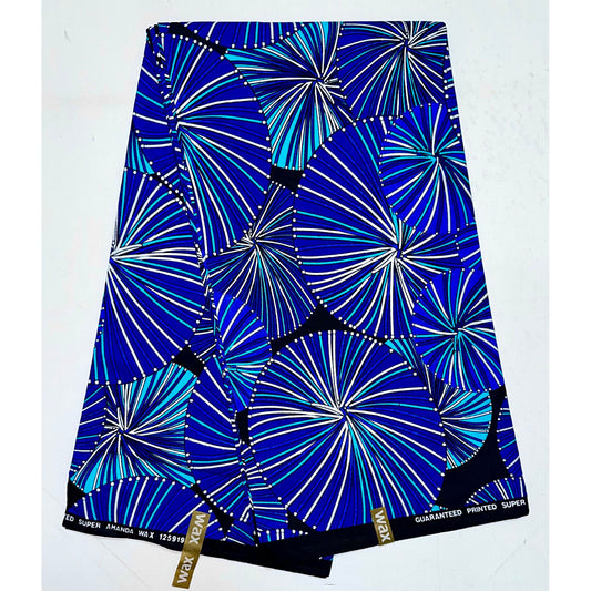 African Print Fabric/ Ankara - Blue, Black 'Owanbe' Design, YARD or WHOLESALE