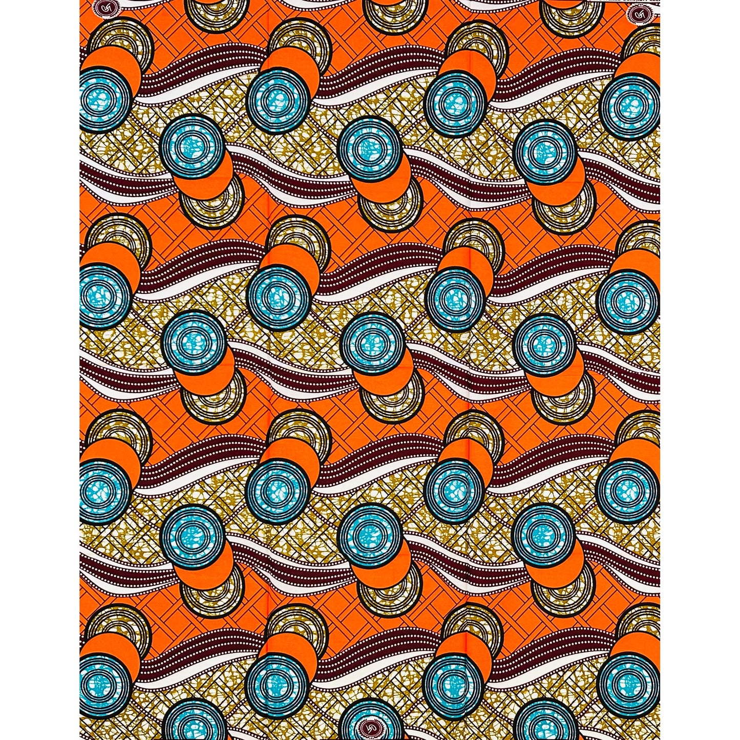 African Print Fabric/ Ankara - Orange, Blue, Brown ‘Ìtàn' Design, 1 YARD
