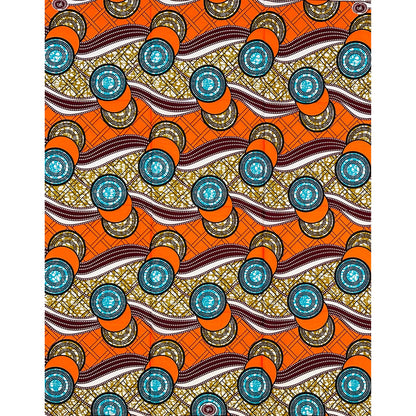 African Print Fabric/ Ankara - Orange, Blue, Brown ‘Ìtàn' Design, 1 YARD