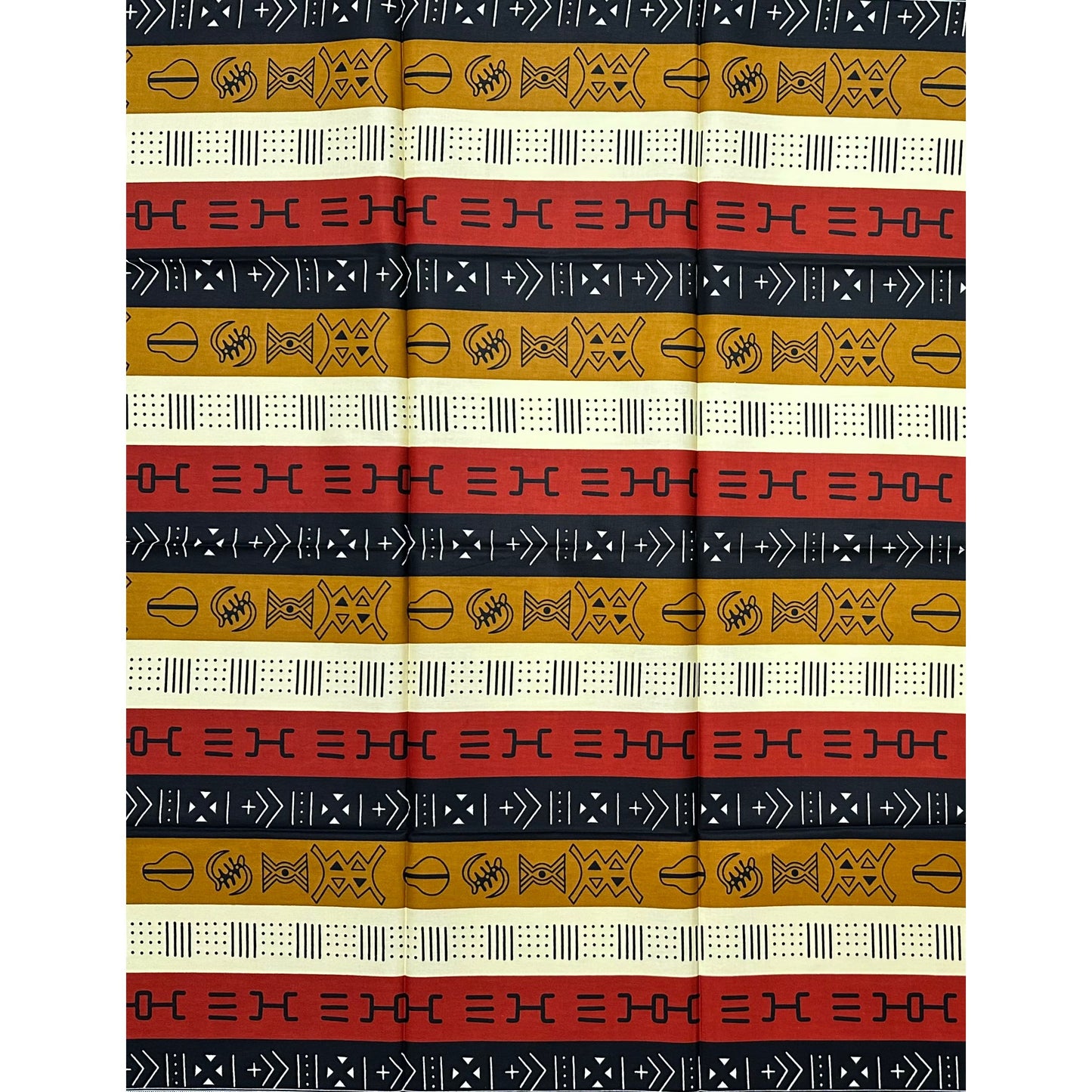 African Print Fabric/ Ankara - Cream, Rust Red, Brown, Black 'Heritage Council', YARD