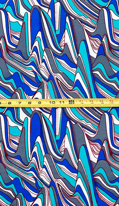 African Print Fabric/ Ankara - Blue, White, Gray 'Global Citizen', 1 Yard