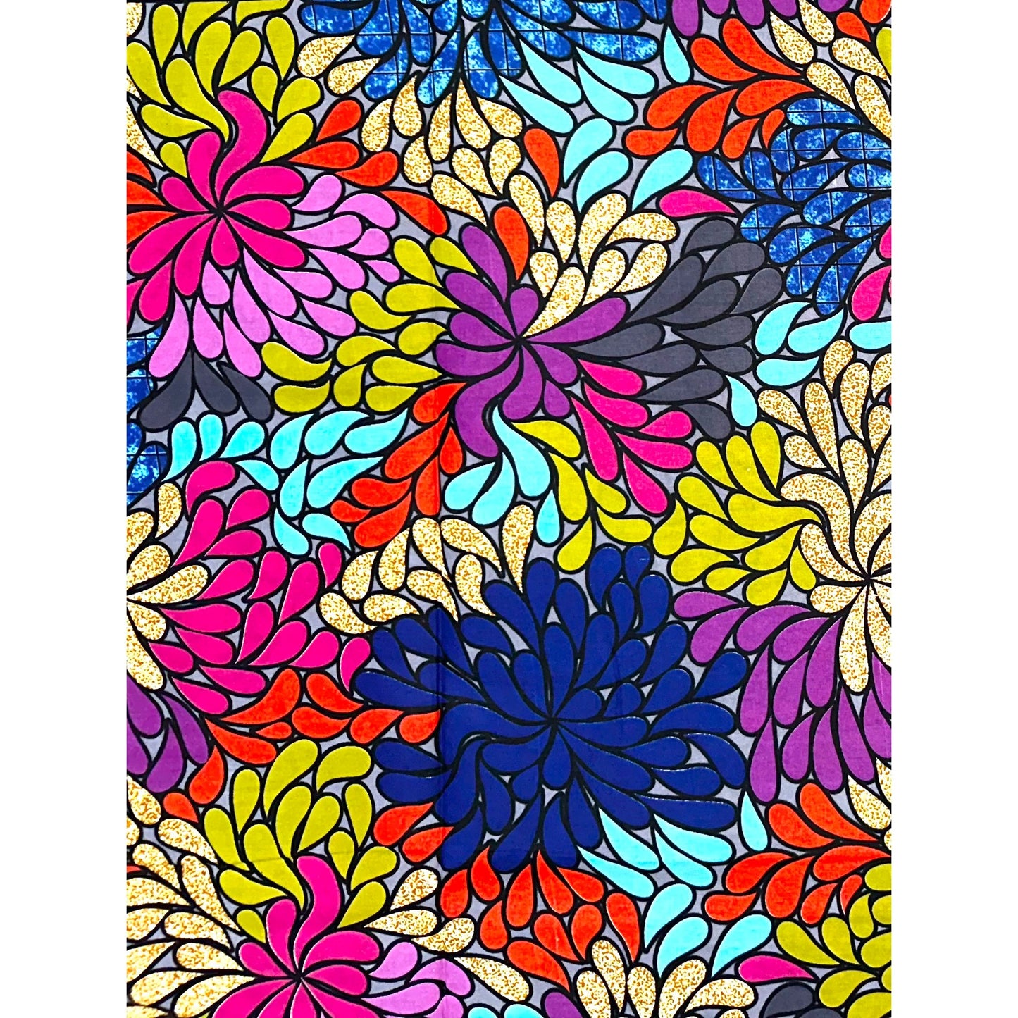African Print Fabric/ Ankara - Blue, Pink, Orange, Purple, Green, Gray 'Omolara Bloom' Design, YARD or WHOLESALE