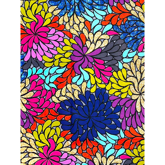 African Print Fabric/ Ankara - Blue, Pink, Orange, Purple, Green, Gray 'Omolara Bloom' Design, YARD or WHOLESALE