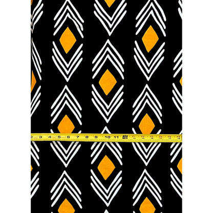 African Print Fabric/ Ankara - Black, White, Marigold 'Direction Determines Destiny' Design, YARD or WHOLESALE