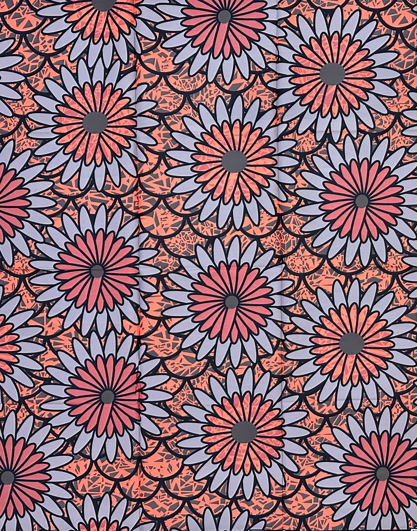 African Print Fabric/ Ankara - Coral, Gray, Mauve ‘Morning Bouquet' Design, 1 YARD